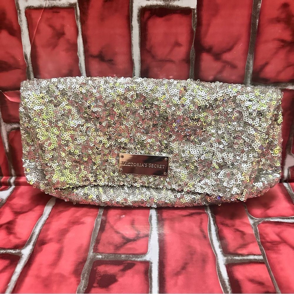 Victorias Secret silver sequin clutch purse